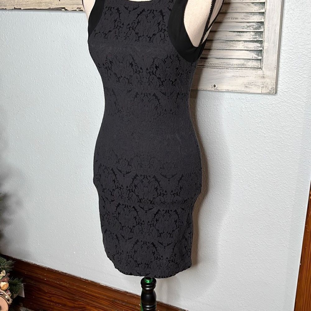 Guess Black Sleeveless Zip Up Floral Lace Women's Bodycon Dress Size Small